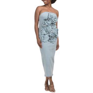 DALIA MACPHEE Strapless 3d Floral Denim Dress